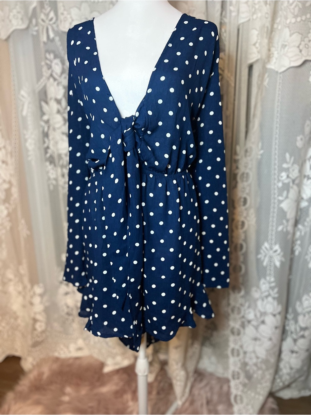 Glamorous Navy Polka Dot Short Sleeve Romper Plus Size 24